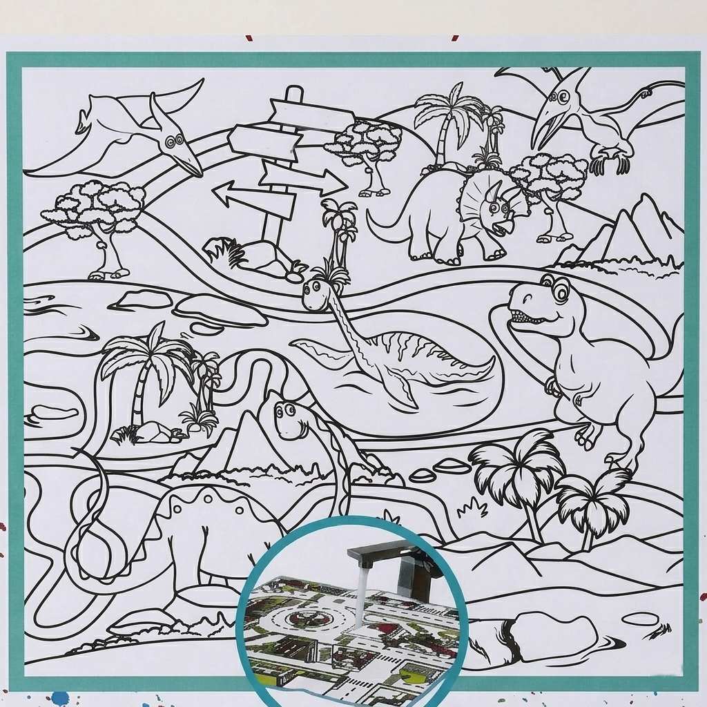 Fantastic Color: Dinosaur Life Washable Coloring Mat (50x50cm)