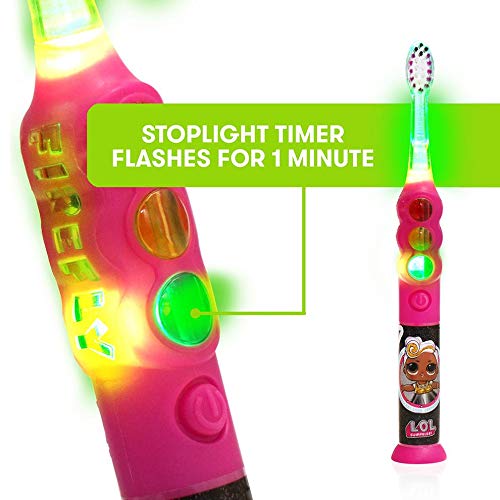 Firefly Ready Go Light Up Timer Toothbrush, L.O.L. Surprise!, Premium Soft Bristles, 1 Minute Timer, Less Mess Suction Cup, Battery Included, Easy Storage, Dentist Recommended