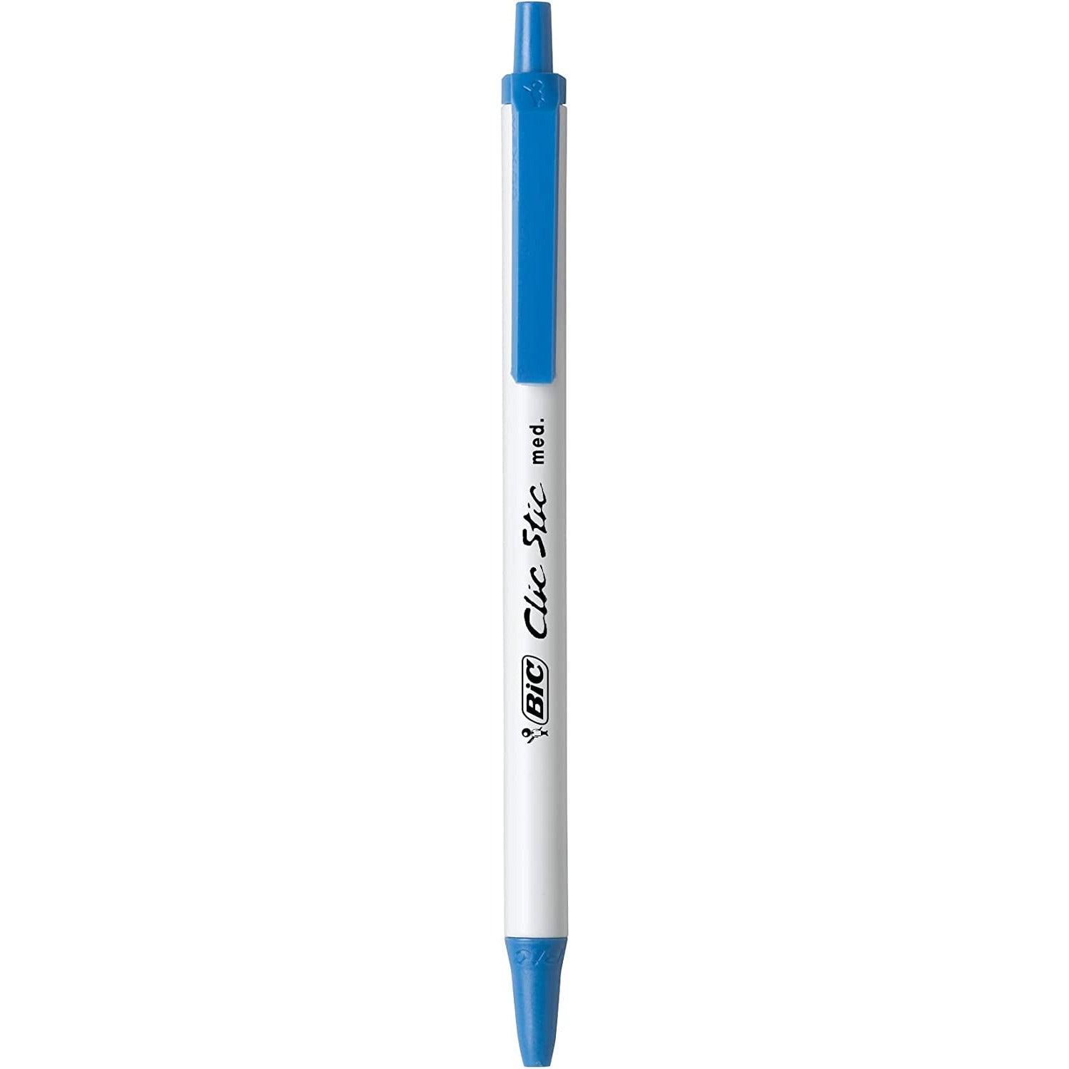 BIC Clic Stic Retractable Ball Pen, Medium Point (1.0mm), Blue, 12-Count - BumbleToys - 5-7 Years, Drawing & Painting, Pencil, Pre-Order, School Supplies, Stationery & Stickers