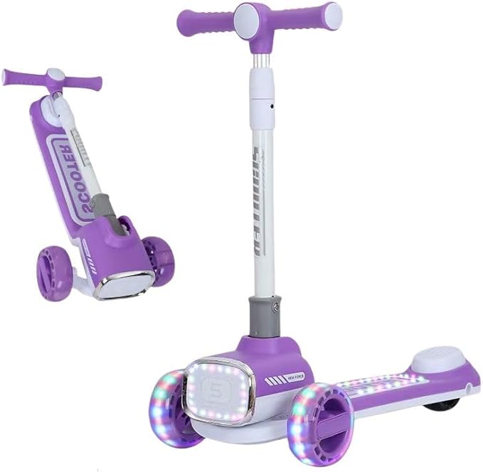 3-in-1 Kids Scooter with Seat & Safety Guard – Foldable, Light-Up Wheels, Adjustable Height