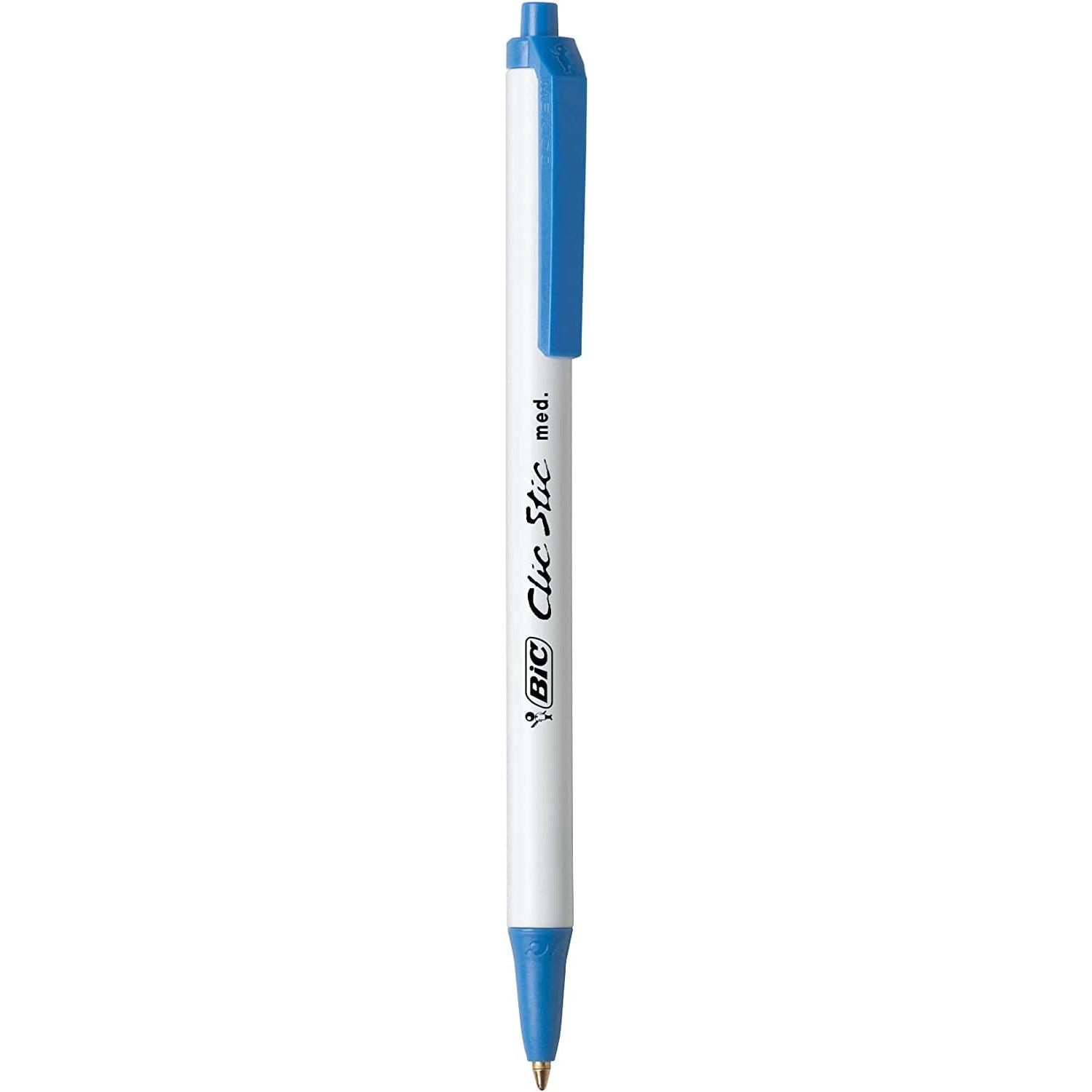 BIC Clic Stic Retractable Ball Pen, Medium Point (1.0mm), Blue, 12-Count - BumbleToys - 5-7 Years, Drawing & Painting, Pencil, Pre-Order, School Supplies, Stationery & Stickers