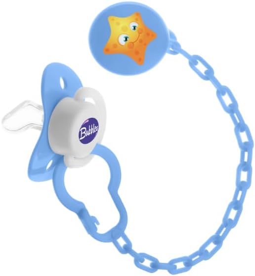 Bubbles Tatinah, Beveled Pacifier With Chain for newborn - Blue