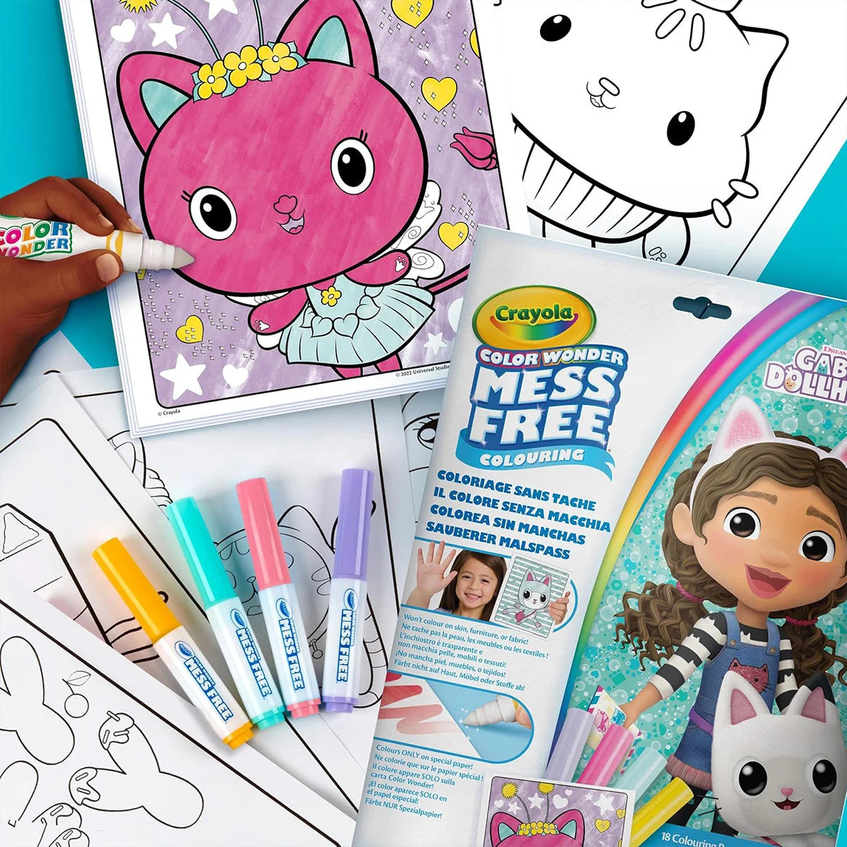 Crayola  Color Wonder, Coloring Set containing 18 Colouring Pages and 4 Felt-tip pens with The Theme of gabby's dollhouse