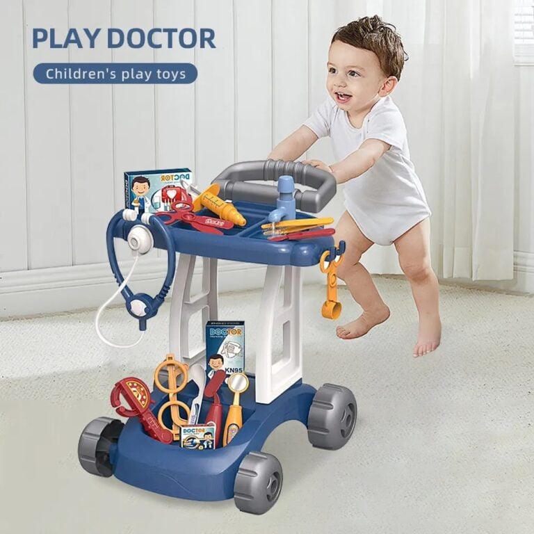 Kids Doctor Medical Trolley Play Set with Doctor Accessories - pink
