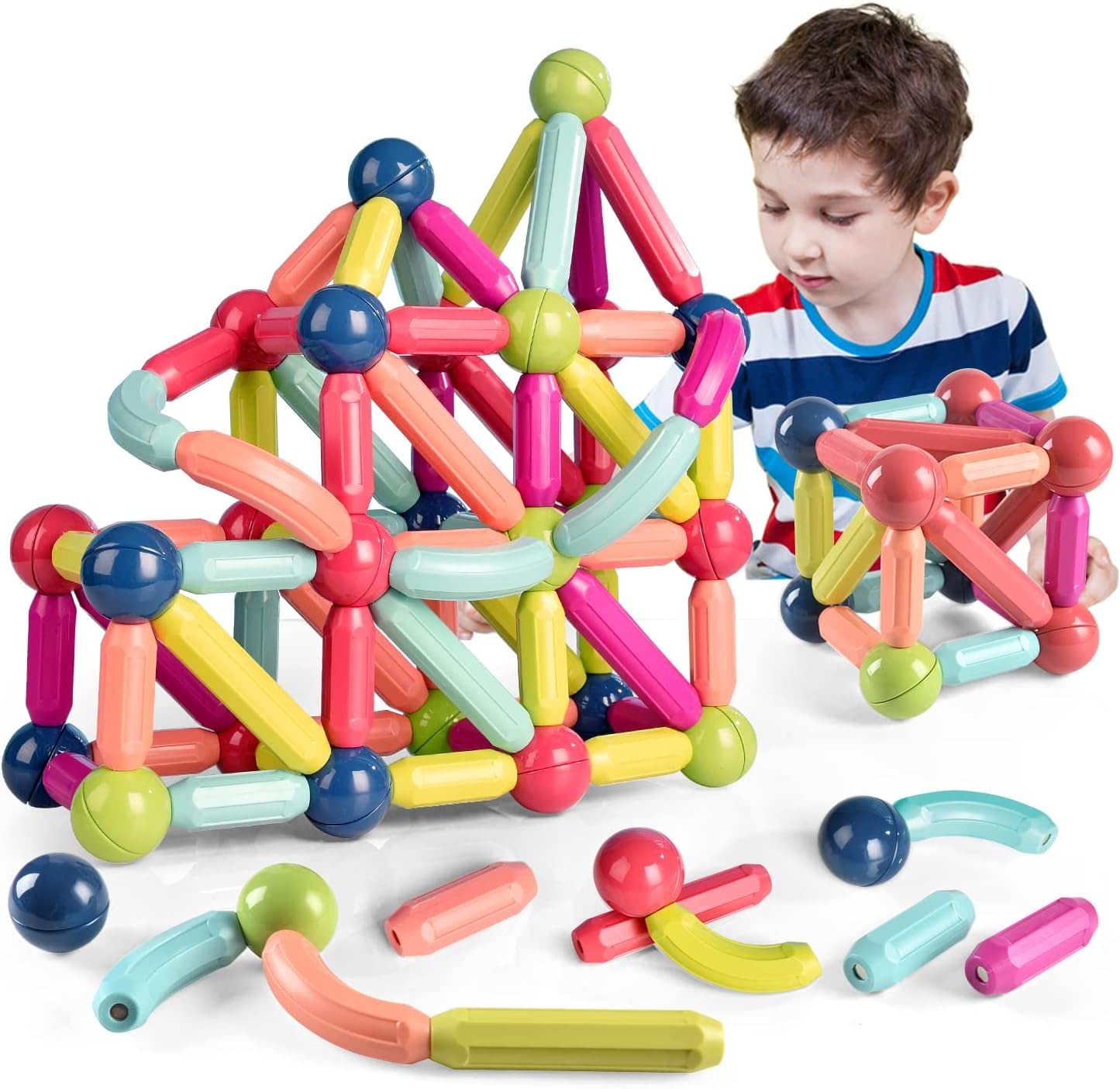 64-Piece Magnetic Building Sticks & Balls STEM Toy Set