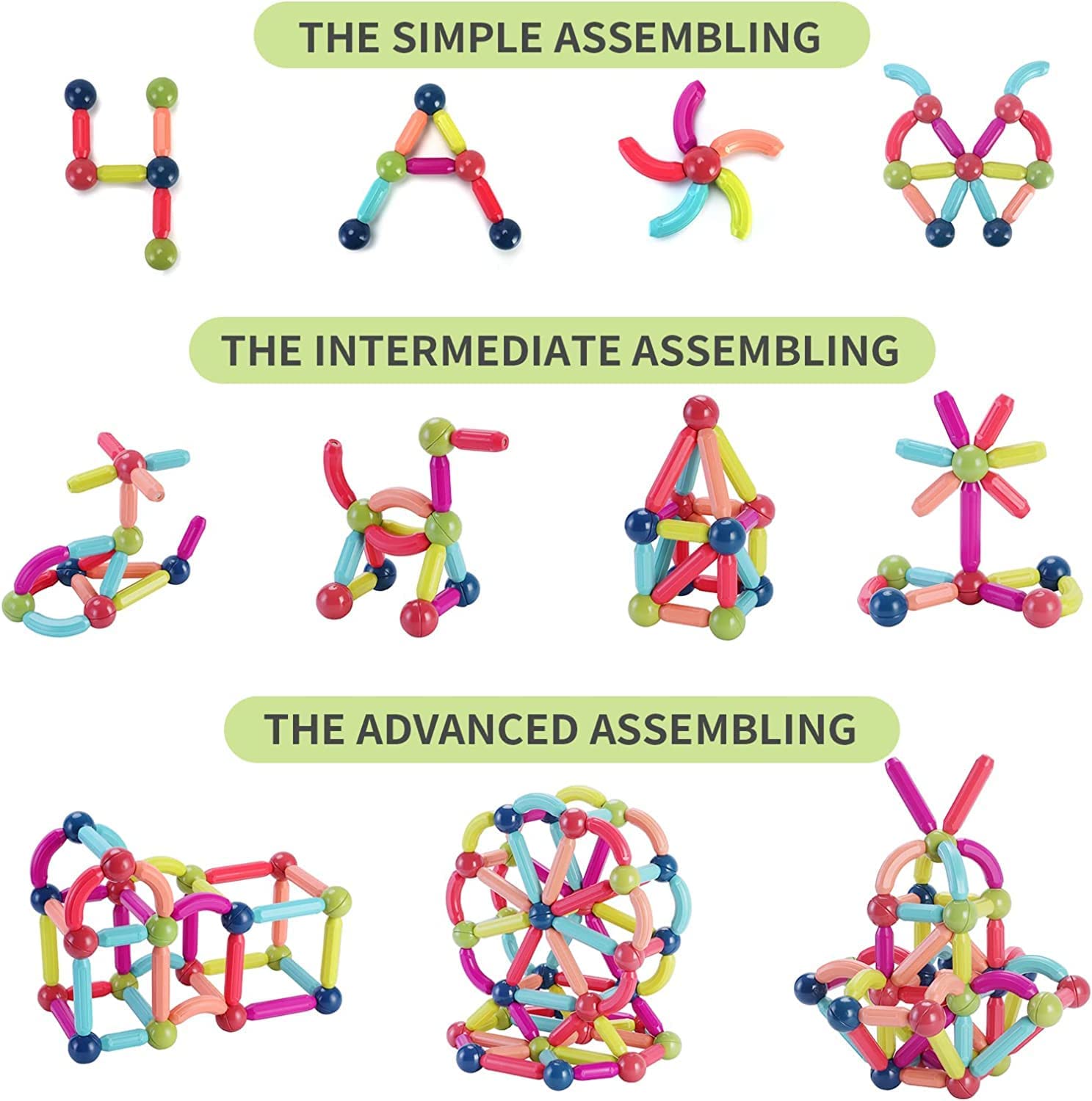 64-Piece Magnetic Building Sticks & Balls STEM Toy Set