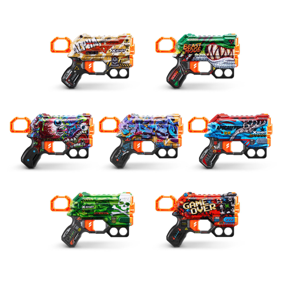 ZURU X-SHOT Small pistol launcher SKINS MENACE With 8 bullets - Spray Tag