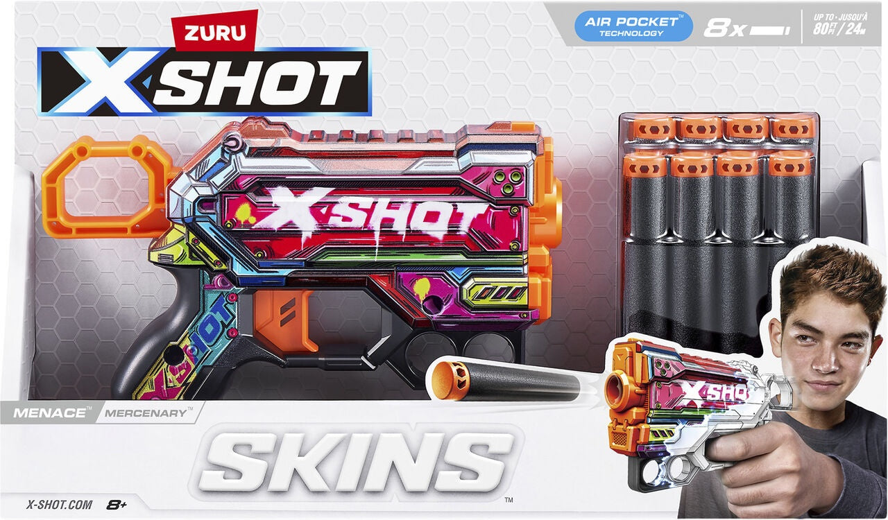 ZURU X-SHOT Small pistol launcher SKINS MENACE With 8 bullets - Mercenary