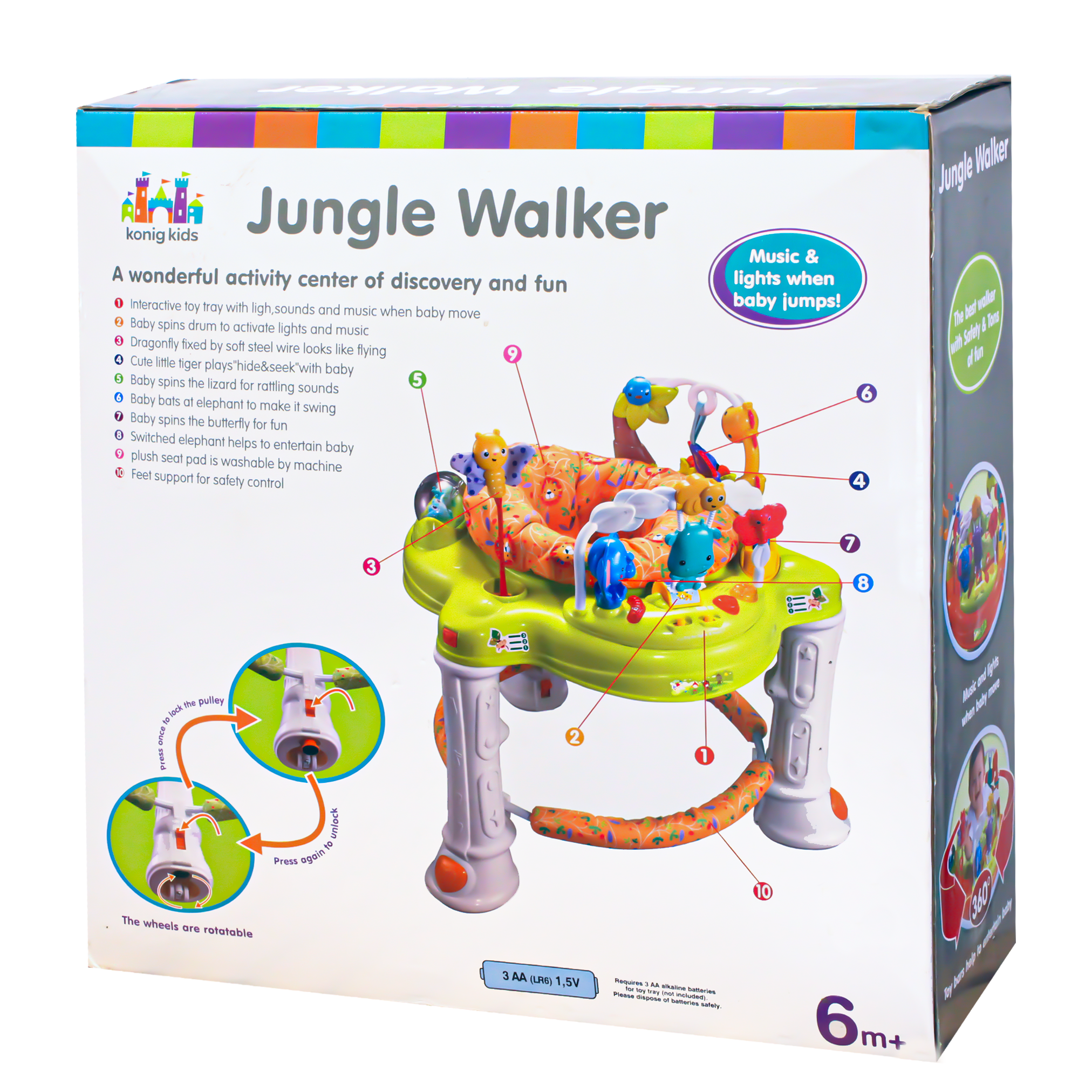 Multi-functional baby walker Happy jungle walker with music, lights and toys for the baby