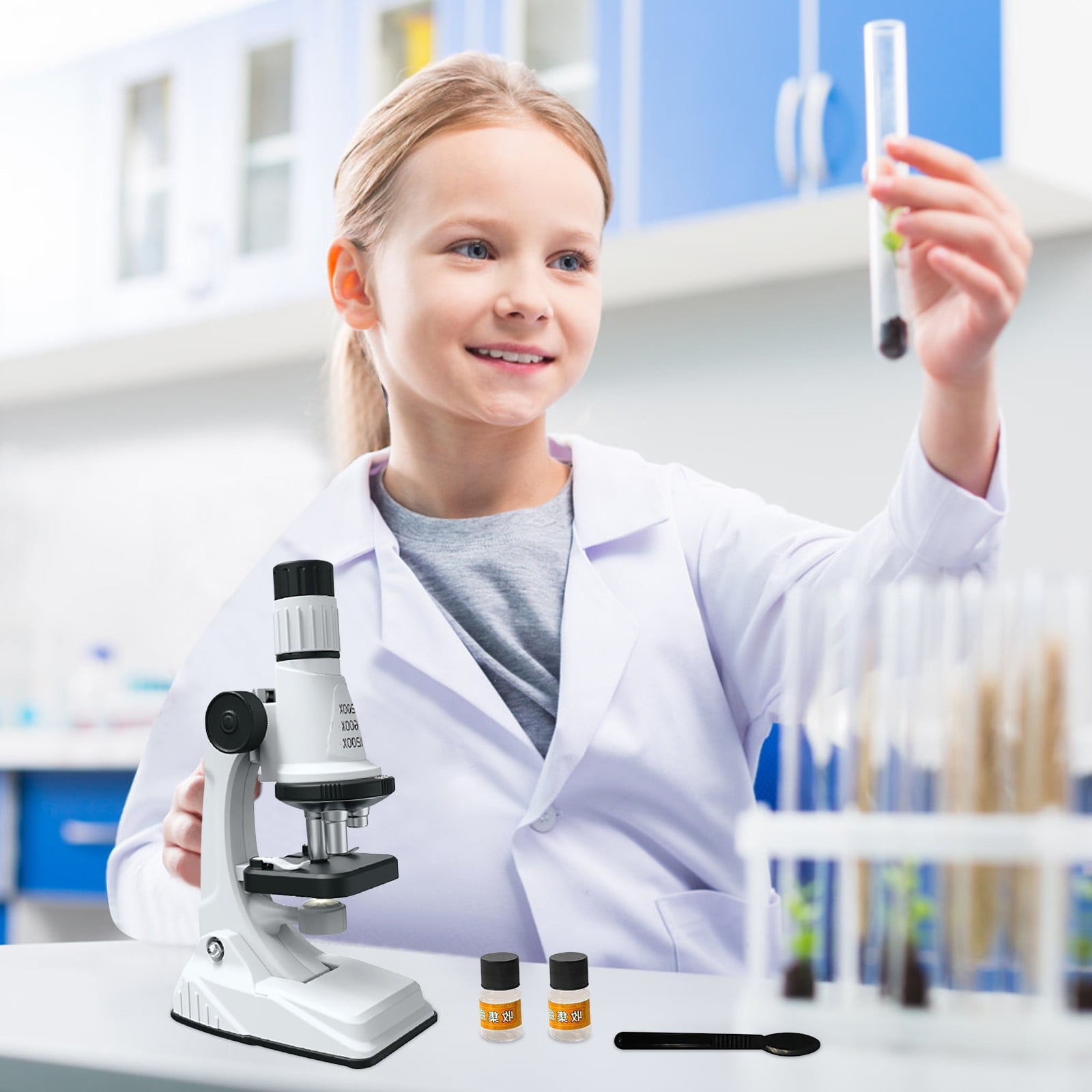 مجموعة مختبر العلوم للأطفال مع مجهر LED بقوة 1200X ومنظار وعدسة مكبرة للتعلم في مجالات العلوم والتكنولوجيا والهندسة والرياضيات
