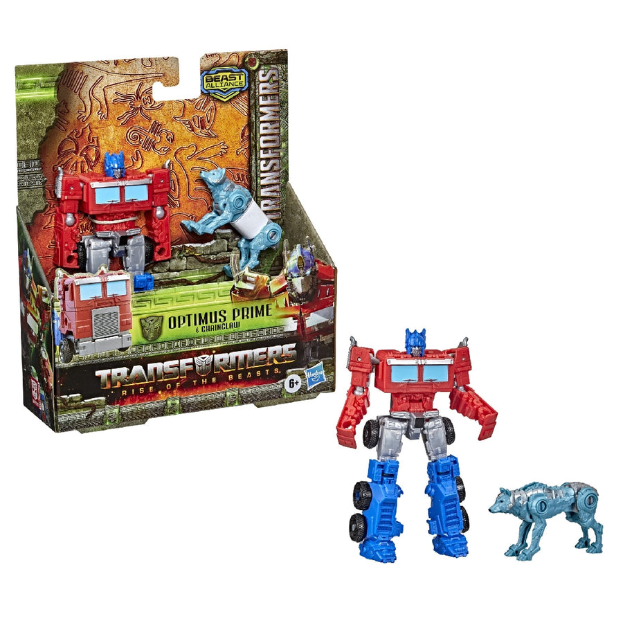 Transformers Rise of the Beasts Beast Weaponizer Action Figures - Optimus Prime & Cheinclaw