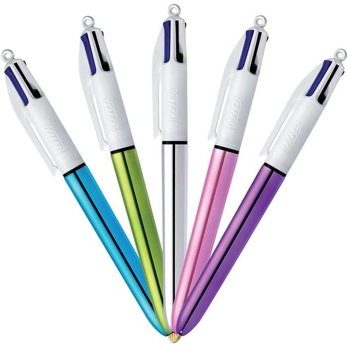BIC 4-Color Shine Ball Pen, Medium Point (1.0 mm), Metallic Barrel, Assorted Inks, 2 Count