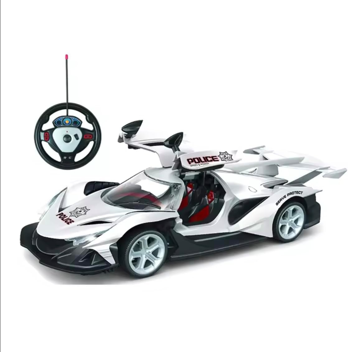 1:18 Scale Remote Control Police Supercar with Steering Wheel Controller