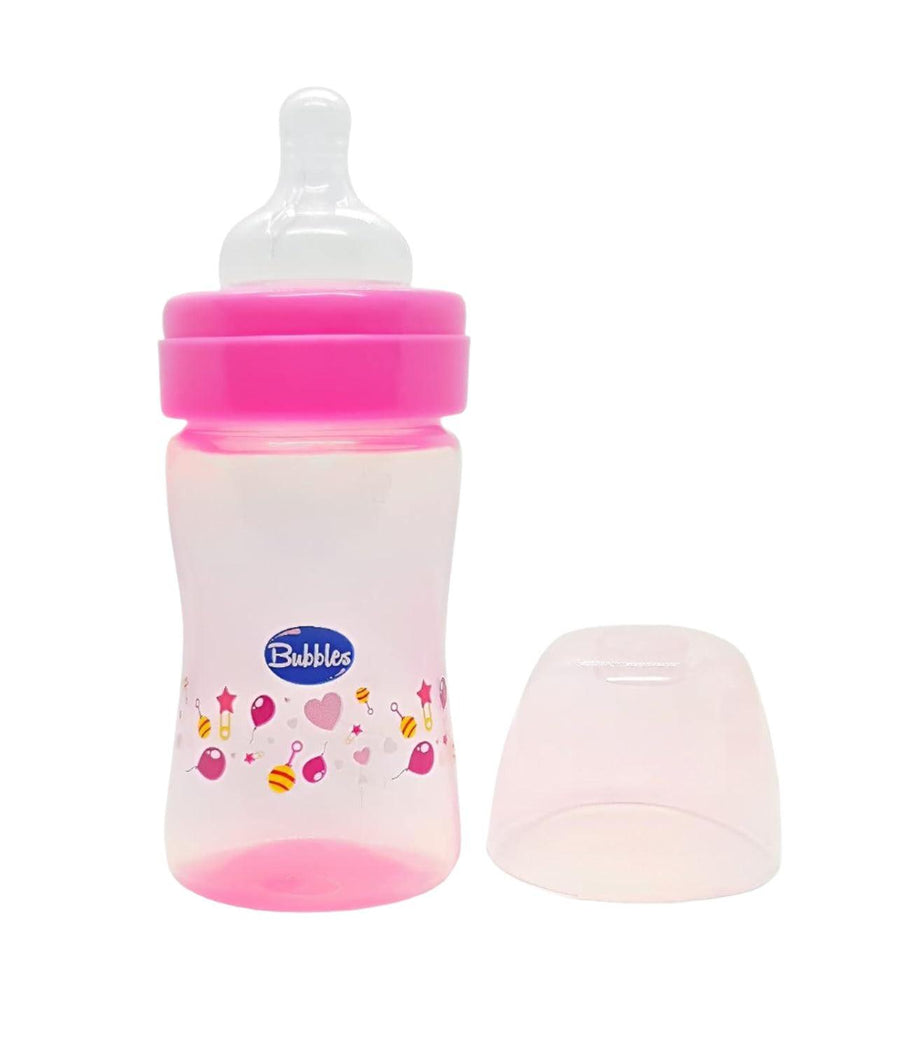 Bubbles natural feeding bottle without hand 180 ml - pink ( Style on bottle May vary )