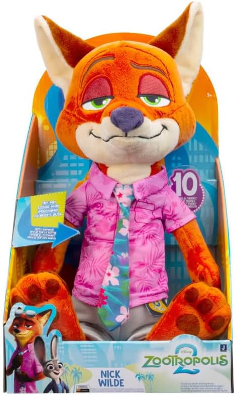 Disney Zootropolis 2 Plush Toy Nick Wilde 14 Inch 10+ Sounds and Phrases Plush Toy for Kids and Preschoolers, Suitable for Ages 3+