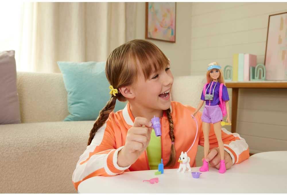 Barbie “Malibu” Outdoor Adventures Fashion Doll Wearing Adventure Outfit, with 10+ Camping-Themed Accessories Including Pet Puppy