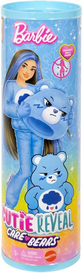 Barbie Cutie Reveal Care Bears Series Doll & Accessories Set with Grumpy Bear Costume & 10 Surprises Including Color Change & Mini Bear