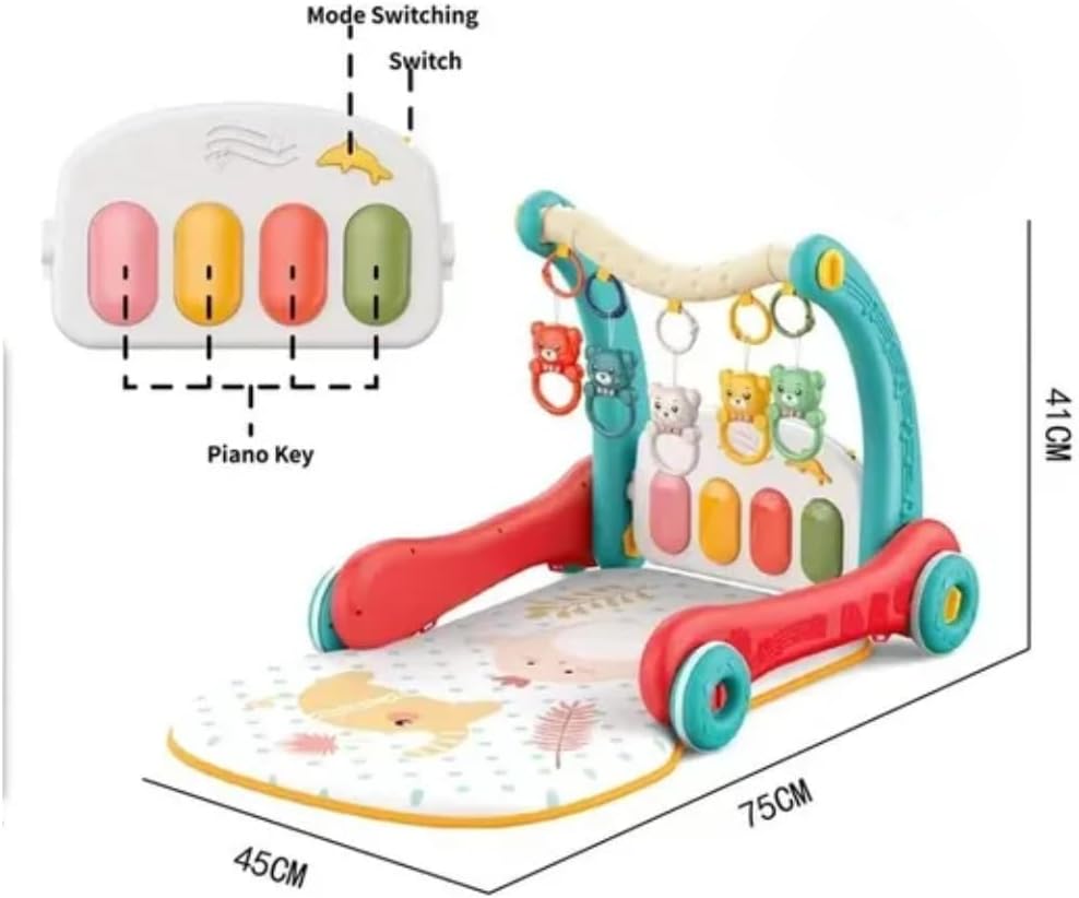 3-in-1 Baby Activity Gym & Walker: Multi-Function Pedal Piano Play Mat with Musical Lights and Hanging Sensory Toys for Infants to Toddlers