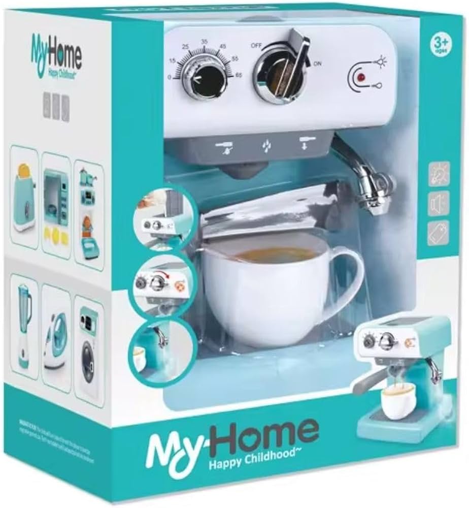 لعبة صانعة القهوة، جهاز مطبخ تظاهري للأطفال مع حركة واقعية، رذاذ، ضوء وصوت