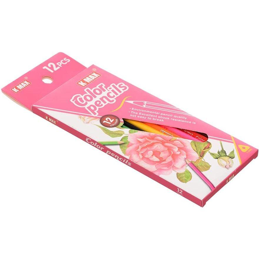 K-Max V.7012 High Quality Wooden Colored Pencils 3.0mm Set OF 12 Pcs. - Multi Color