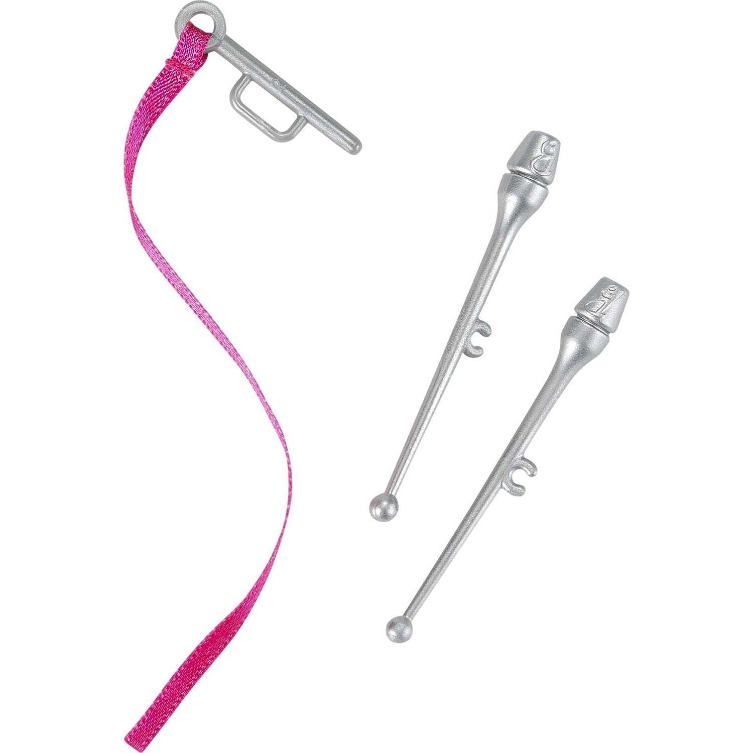 دمية باربي العصرية للاعبي الجمباز الإيقاعي ذات الشعر الأشقر والعيون البنية، وملابس الرقص اللامعة، وإكسسوارات العصا والشريط مقاس 12 بوصة