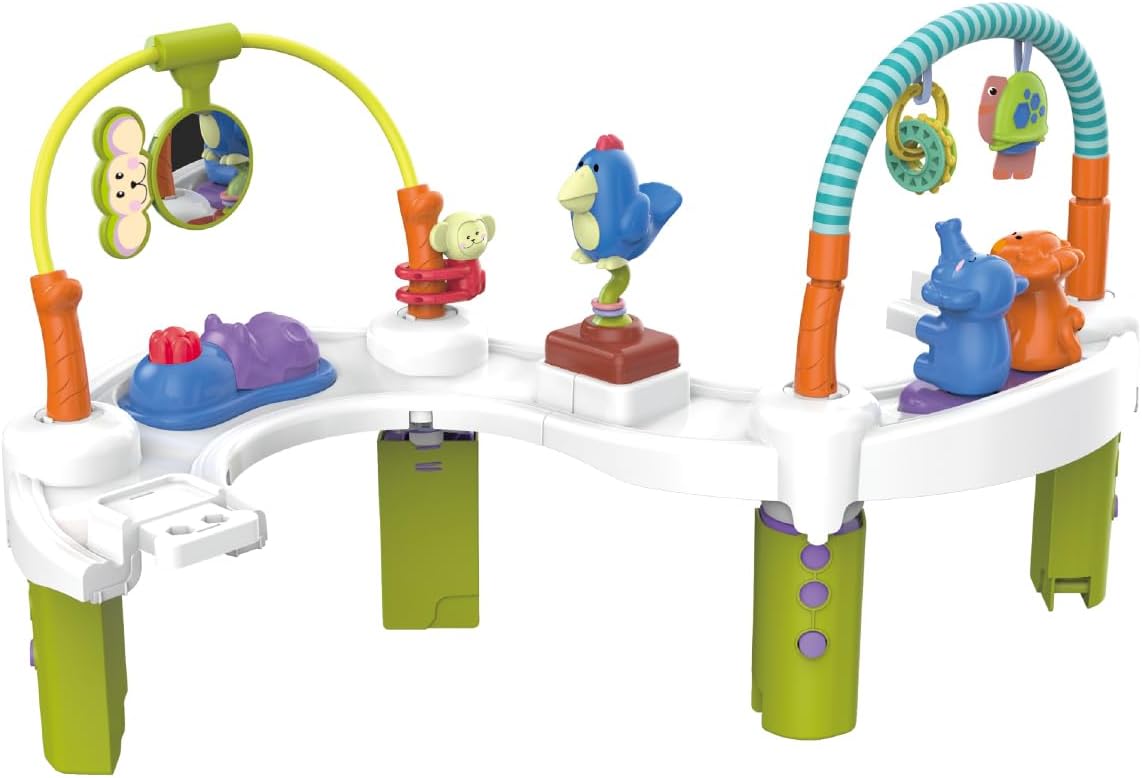 مركز أنشطة للأطفال الرضع مع نطاطية ٤ في ١ | يتحول إلى سجادة للاستلقاء على البطن، وكرسي هزاز ثابت، ومشاية دفع، وطاولة لعب للأطفال الصغار