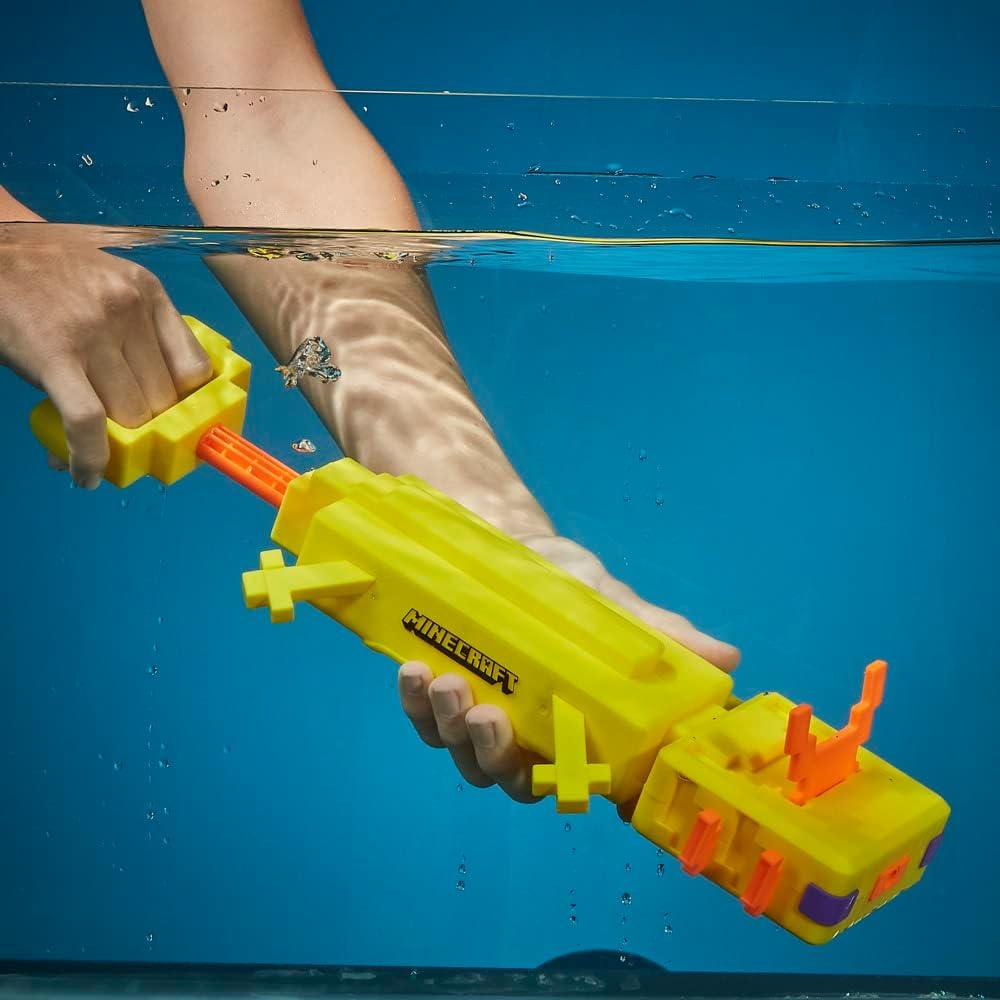 Nerf Super Soaker Minecraft Axolotl Water Blaster, Minecraft Axolotl Mob Design, Outdoor Water Toy