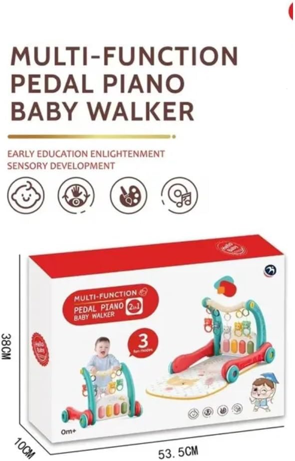 3-in-1 Baby Activity Gym & Walker: Multi-Function Pedal Piano Play Mat with Musical Lights and Hanging Sensory Toys for Infants to Toddlers