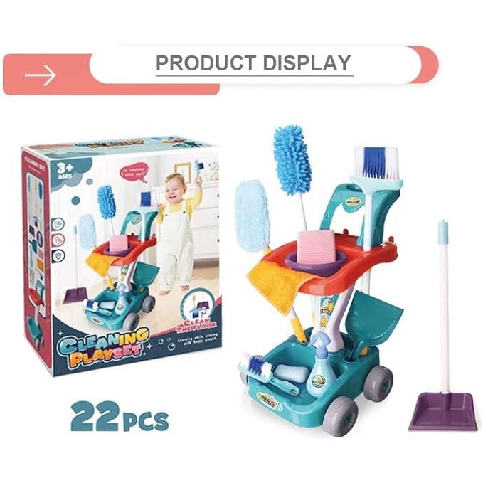 Kids Cleaning Play Set 22 pcs broom with cart, brooms, and mop