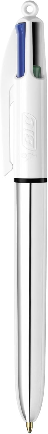 BIC 4-Color Shine Ballpoint Pen, Medium Point (1.0mm), Assorted Inks - Silver Barrel
