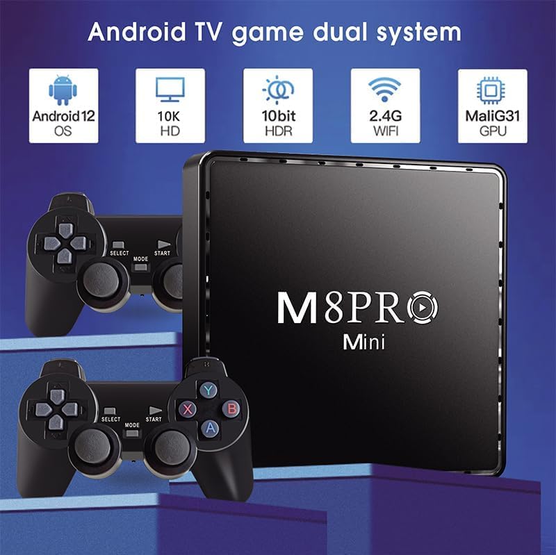 Retro M8 Pro Mini Super 3D Games + 10K Games + 2 Controllers - Android 12 - CPS3, GBA, N64, PS1, PSP, SNES