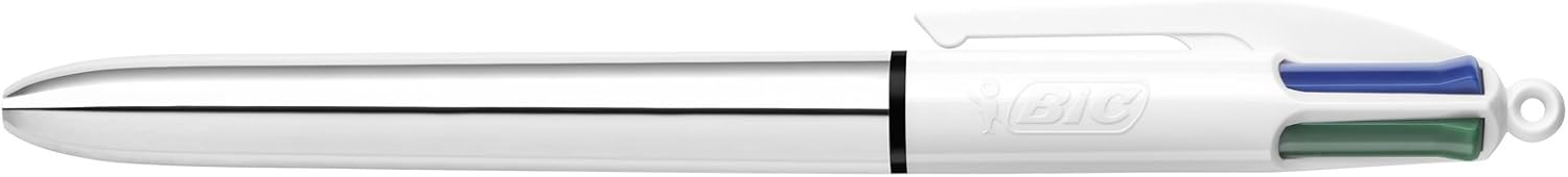 BIC 4-Color Shine Ballpoint Pen, Medium Point (1.0mm), Assorted Inks - Silver Barrel