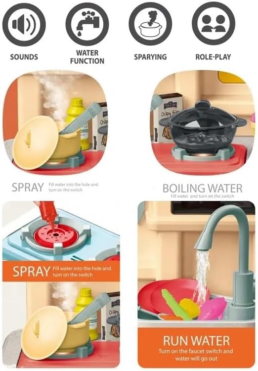 Talented Chef 85-Piece Kids Kitchen Playset with Realistic Steam, Light, and Sound – 83cm Tall Home Chef Toy