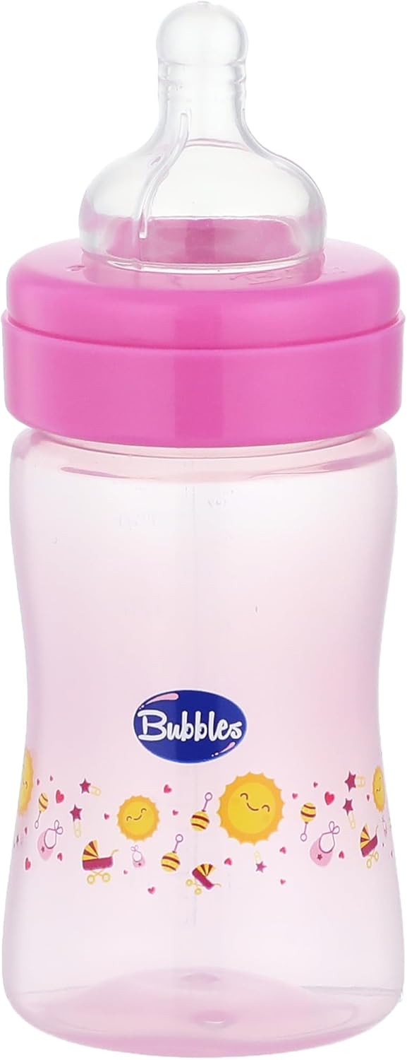 Bubbles natural feeding bottle without hand 180 ml - pink ( Style on bottle May vary )