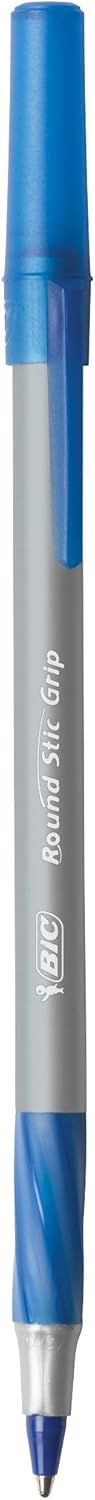 BIC Round Stic Grip Xtra Comfort Blue Ballpoint Pens, Medium Point (1.2mm), 12-Count Pack, Excellent Writing Pens With Soft Grip for Superb Comfort and Control