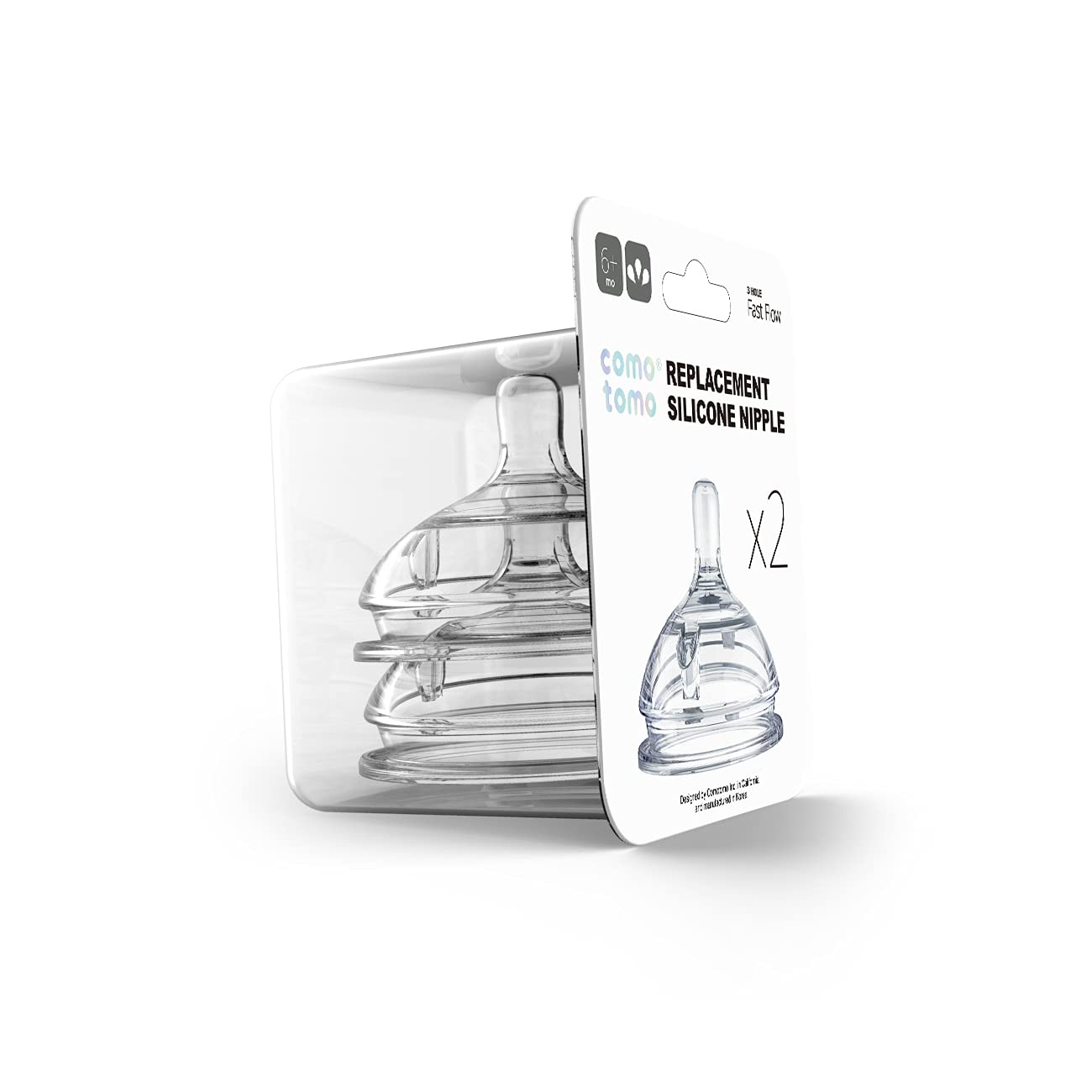 Comotomo Silicone Replacement Nipple, Fast Flow,6+ Months, 1 Count (Pack of 2)