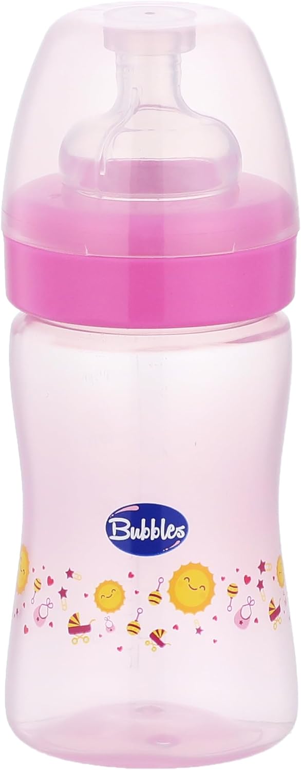 Bubbles natural feeding bottle without hand 180 ml - pink ( Style on bottle May vary )