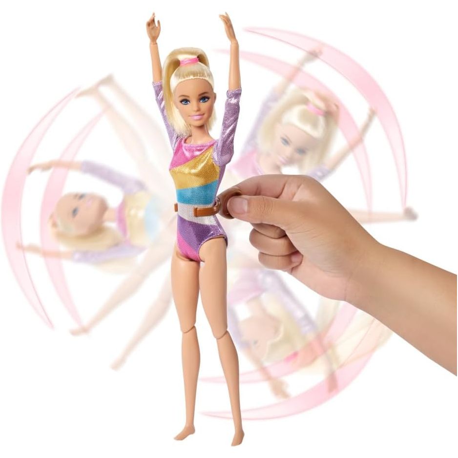 Barbie Gymnastics Doll & Accessories, Playset with Blonde Fashion Doll, C-Clip for Flipping Action, Balance Beam, Warm-Up Suit & More