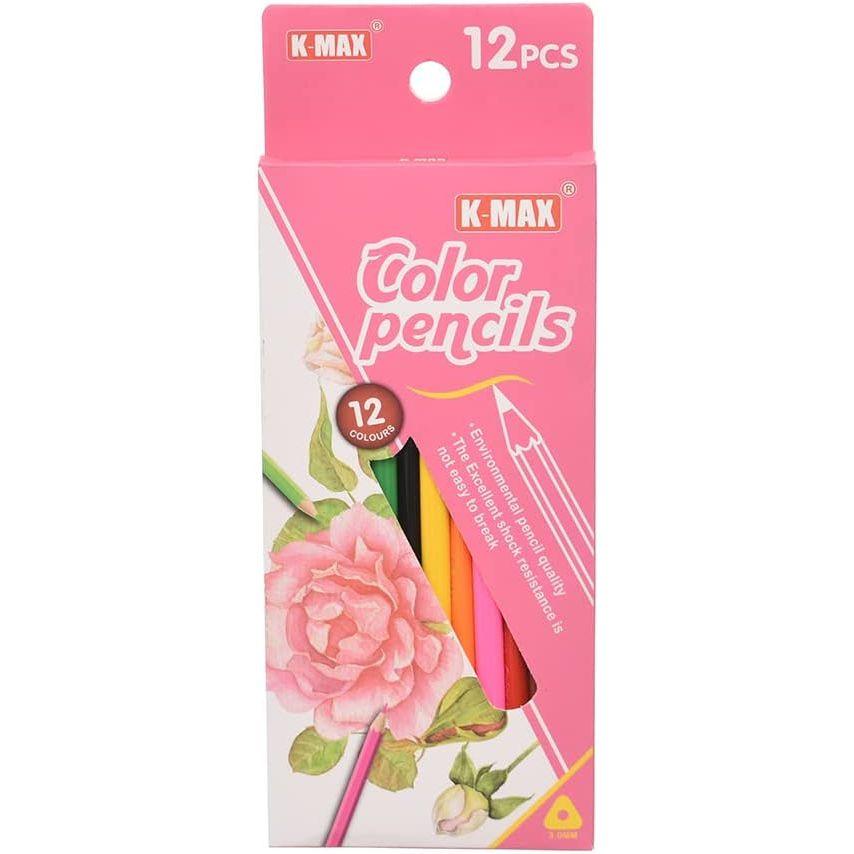 K-Max V.7012 High Quality Wooden Colored Pencils 3.0mm Set OF 12 Pcs. - Multi Color