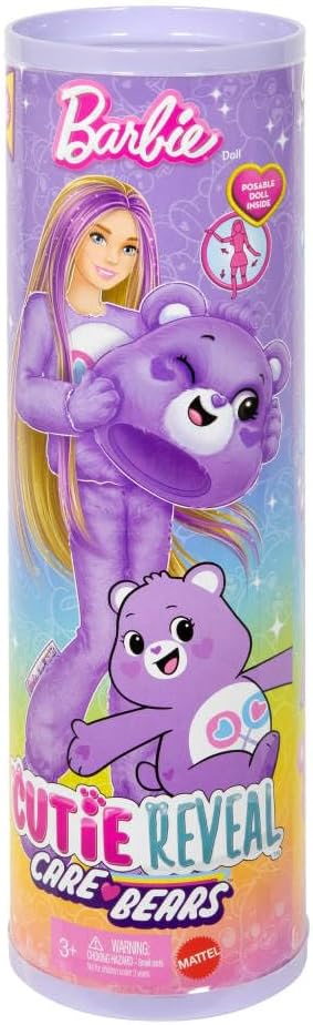 Barbie Cutie Reveal Doll & Accessories, Care Bears Series with Share Bear Plush Costume & 10 Surprises Including Color Change & Mini Bear
