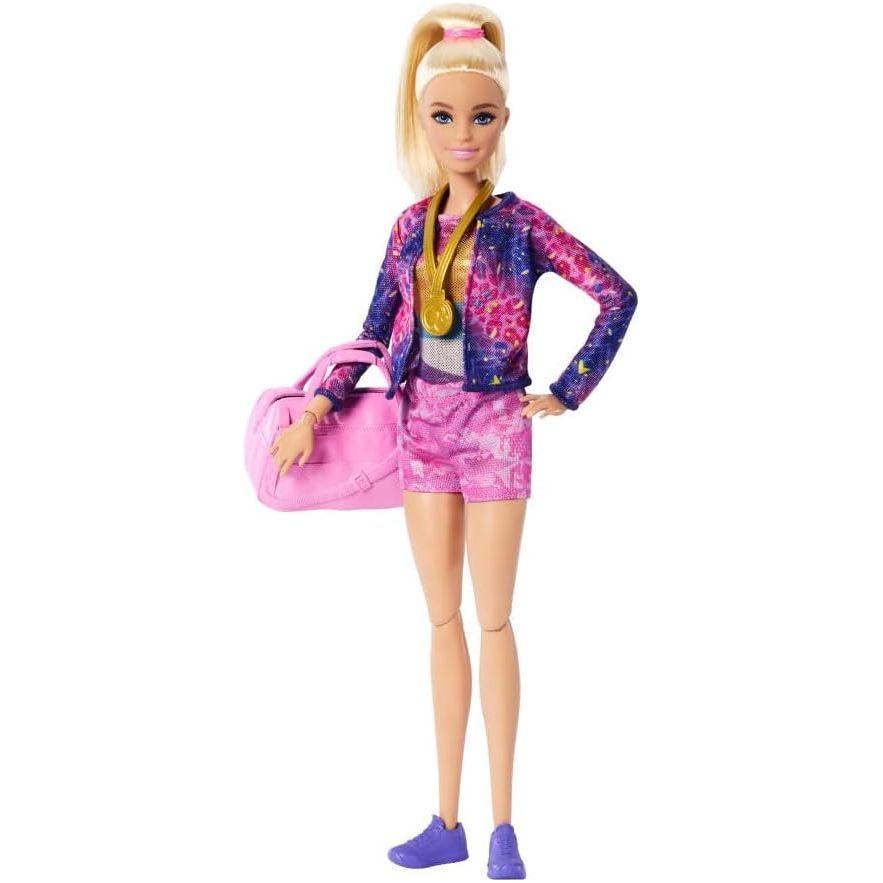 Barbie Gymnastics Doll & Accessories, Playset with Blonde Fashion Doll, C-Clip for Flipping Action, Balance Beam, Warm-Up Suit & More
