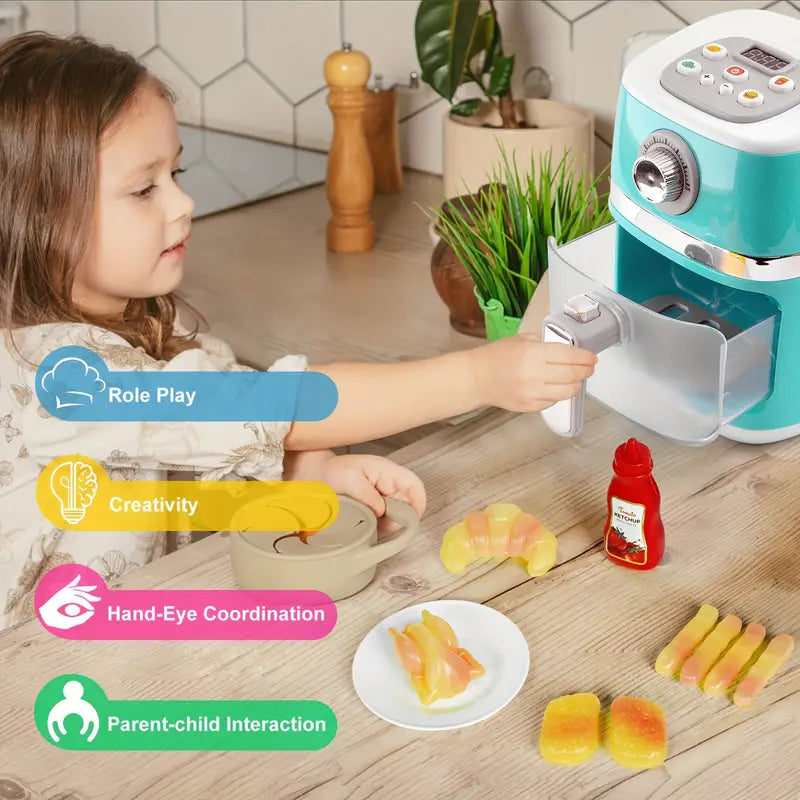 لعبة مقلاة هوائية واقعية للأطفال مع صوت وضوء وملحقات طعام لعب متضمنة