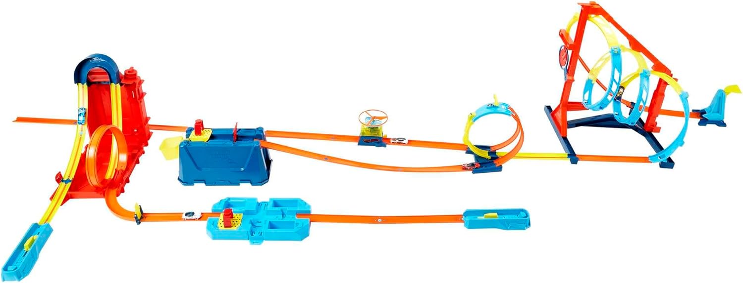 مجموعة سيارات هوت ويلز، مجموعة بناء مسارات غير محدودة، صندوق وقود، 14 قطعة، ومركبة بمقياس 1:64 