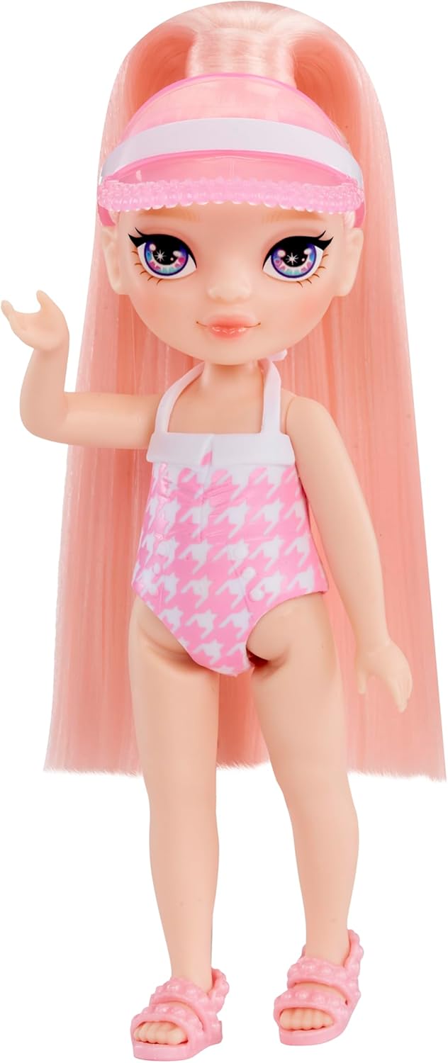 Rainbow High Littles Pool Day Playset + Small Doll (Pink 5.5”), Pool with Rainbow Slide, Accessories, Smoothie Stand, Kids Gift Ages 4+
