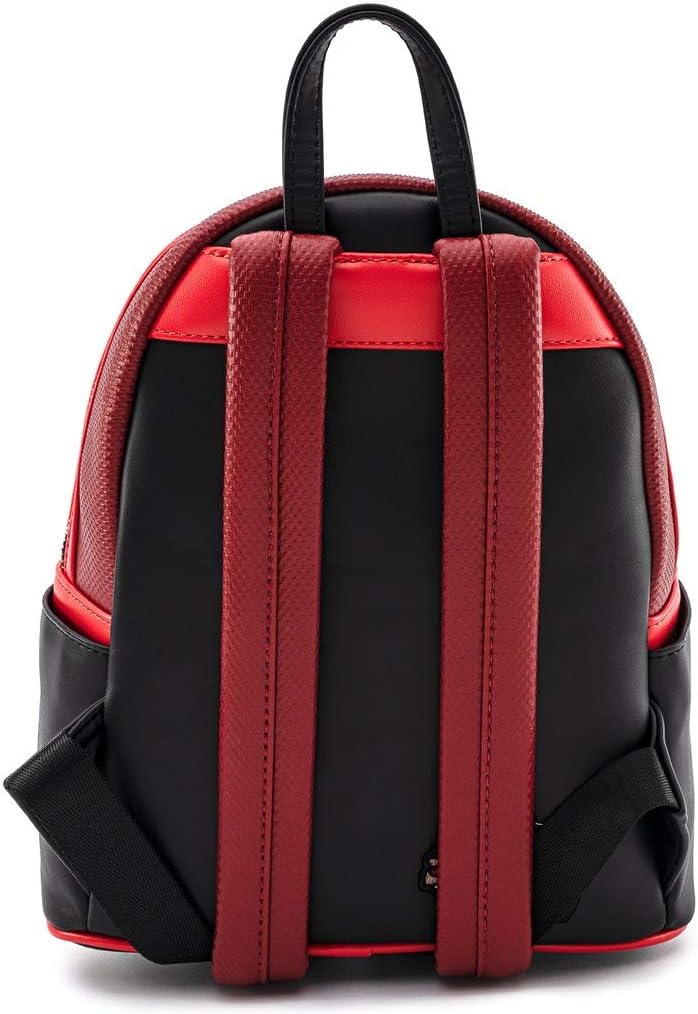 Black and red backpack with visible brand logo 