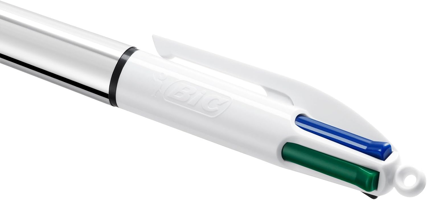 BIC 4-Color Shine Ballpoint Pen, Medium Point (1.0mm), Assorted Inks - Silver Barrel