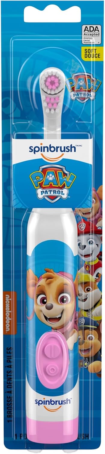 فرشاة أسنان كهربائية تعمل بالبطارية للأطفال من Spinbrush PAW Patrol، ناعمة، قطعة واحدة، قد تختلف الشخصية