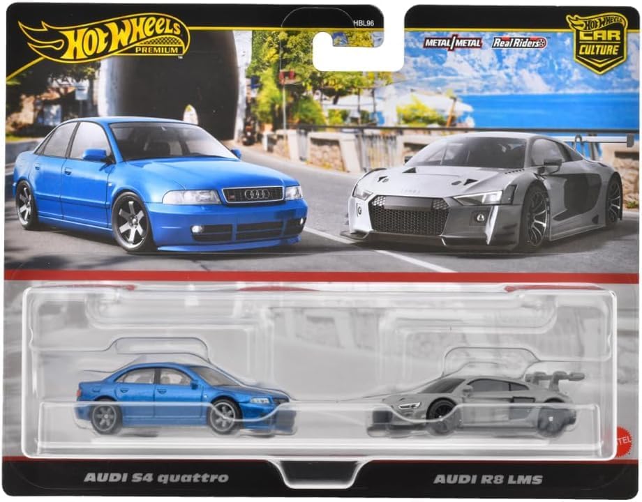 Hot Wheels Premium 2 Pack Audi S4 Quattro/Audi R8 LMS Vehicle Toy