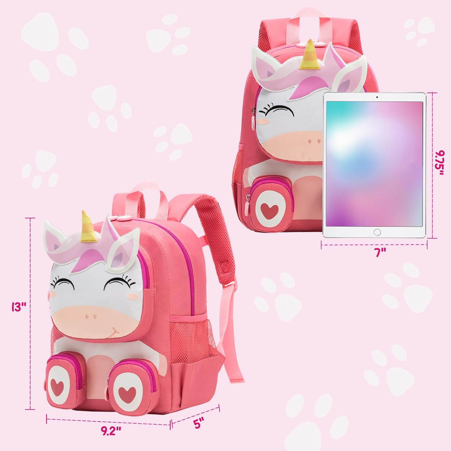 Toddler Backpack for Girls kids,Unicorn pink Girls Bookbag,Waterproof Animal Preschool Schoolbag Age 2-5
