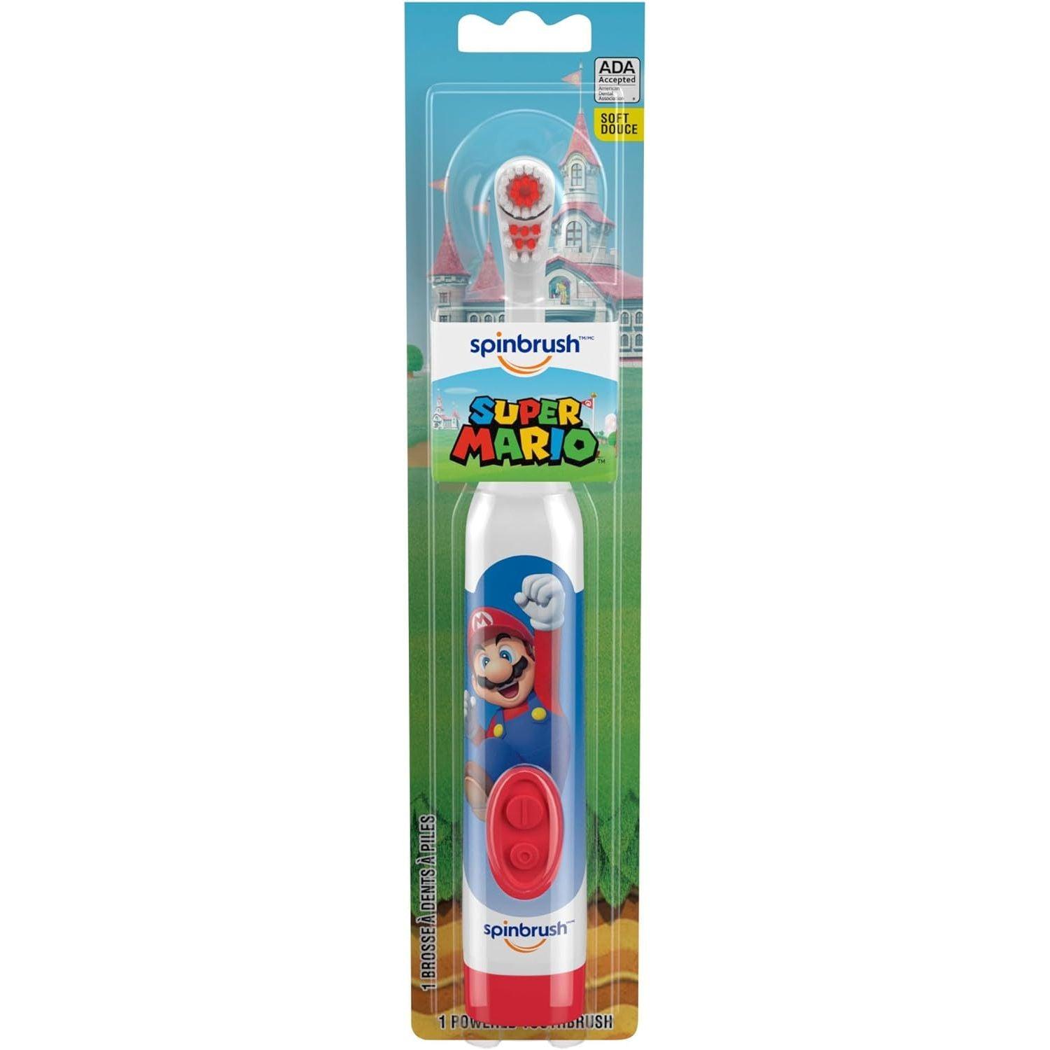 Super Mario Kid’s Spinbrush Electric Battery Toothbrush, Soft, 1 ct, Character May Vary - BumbleToys - 5-7 Years, 8-13 Years, Baby Saftey & Health, Boys, Super Mario, Toothbrush